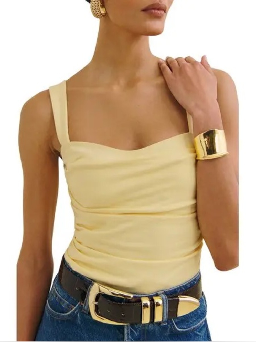 Reformation Trish Ruched Tank in Pineapple Size Small